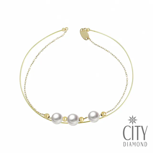 【City Diamond 引雅】18K AKOYA 日本珍珠4-5mm 雙層C環式開口Free Size 鍊型手環/手鍊/手鐲(東京Yuki系列)