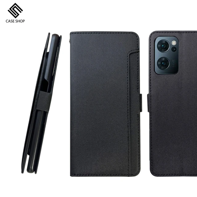 【CASE SHOP】OPPO Reno7 5G 專用前插卡側立式皮套-黑