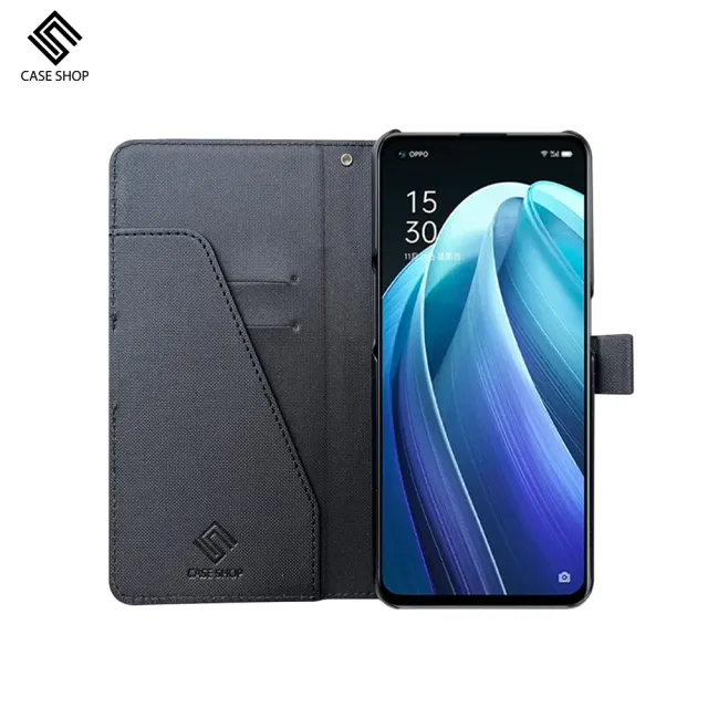 【CASE SHOP】OPPO Reno7 5G 專用前插卡側立式皮套-黑