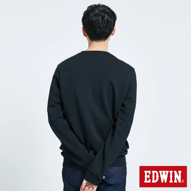 【EDWIN】男裝 毛巾繡花厚長袖T恤(黑色)