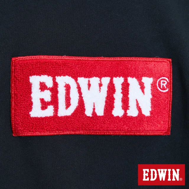 【EDWIN】男裝 毛巾繡花厚長袖T恤(黑色)