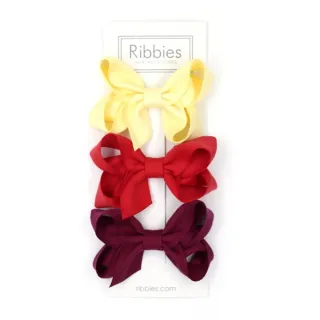 【Ribbies】雙層中蝴蝶結3入組-黃紅系列(髮夾)