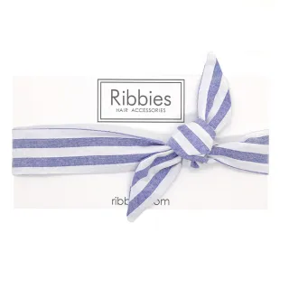 【Ribbies】兒童蝴蝶結髮帶粉藍白條紋(髮帶)