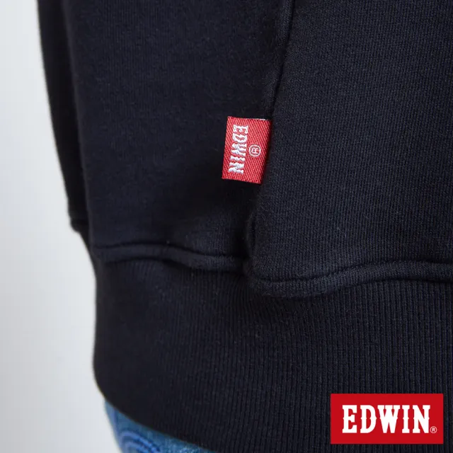 【EDWIN】男裝 小高領格紋LOGO厚長袖T恤(黑色)