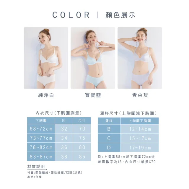 【Clany 可蘭霓】台灣製 透氣無痕舒適軟鋼圈BCD學生內衣 少女 成長型 涼感(6990-51 寶寶藍)