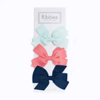 【Ribbies】經典中蝴蝶結3入組-粉紅系列(髮夾)