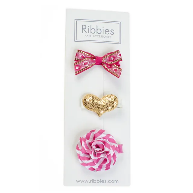 【Ribbies】綜合緞帶3入組-Rosie(髮夾)