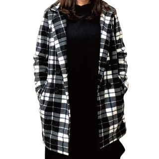 【WYPEX】英倫格紋保暖珊瑚絨女大衣外套(2色)