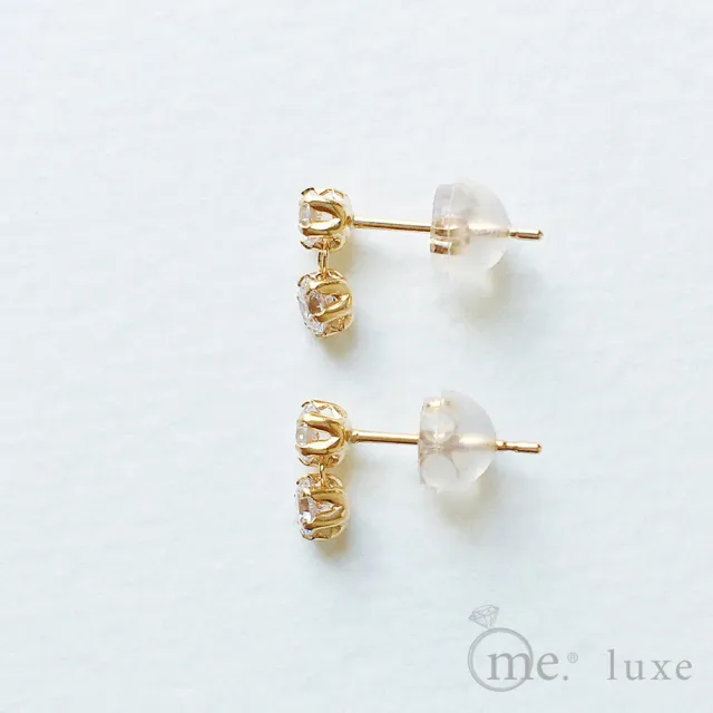 【me.luxe】K10黃K鋯石6爪相依耳環(日本輕珠寶網路銷售NO.1)