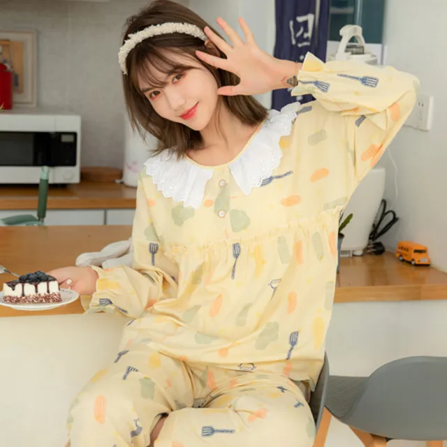 【Wonderland】幸福時光長袖睡衣褲組(睡衣/女睡衣/兩件式睡衣/居家睡衣/長袖睡衣)