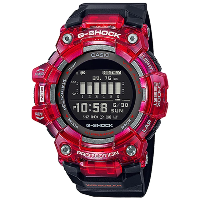 CASIO 卡西歐 G-SHOCK 運動潮流藍牙智慧腕錶/黑x紅框(GBD-100SM-4A1)