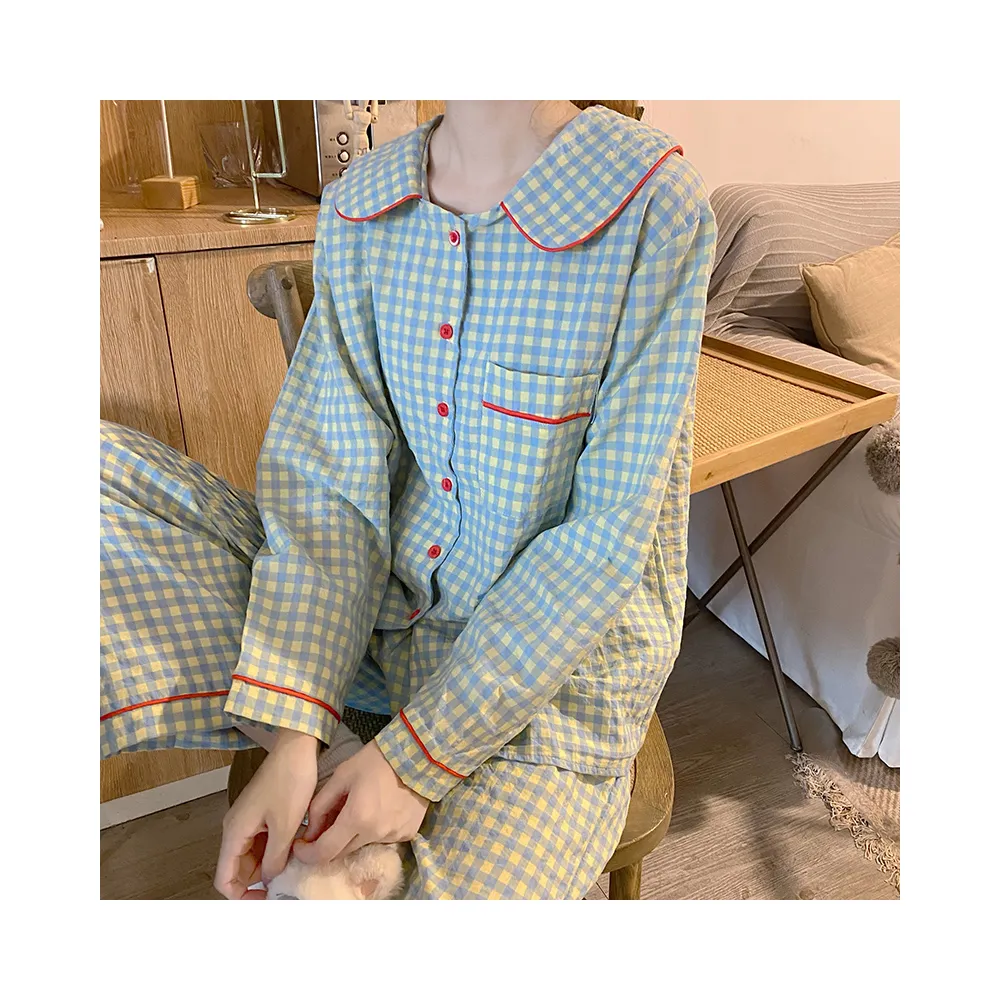 【Annita】甜美格紋風 開扣兩件式睡衣(日式甜美格紋)