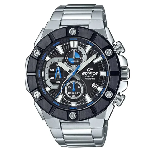 【CASIO 卡西歐】EDIFICE 大錶面不鏽鋼手錶(黑藍 EFR-569DB-1A)
