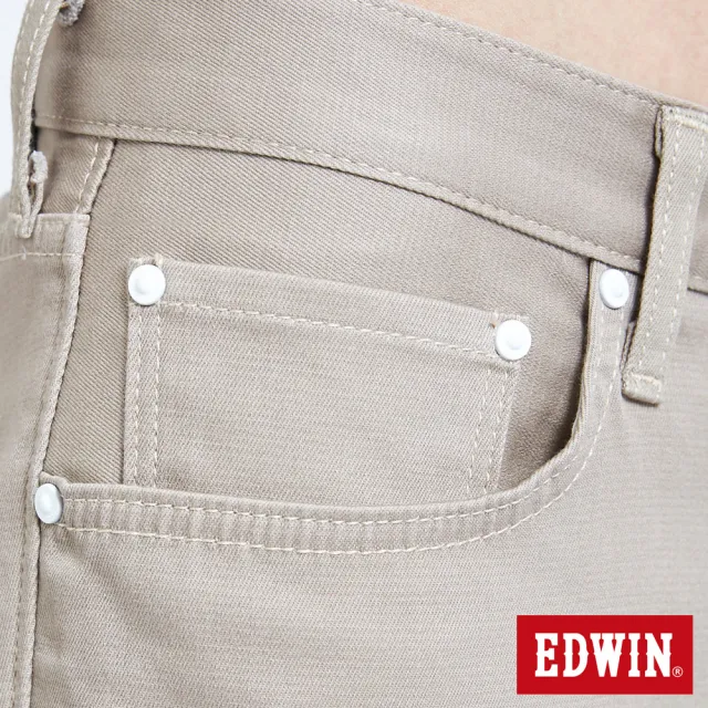 【EDWIN】男裝 EDGE酷涼經典休閒五分褲 紅色袋花(灰卡其)
