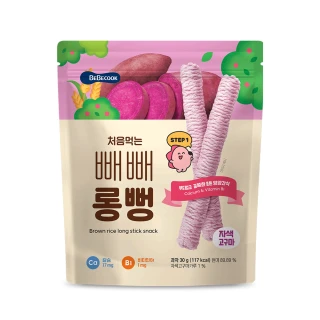【韓國 BEBECOOK】寶膳 嬰幼兒初食綿綿貝貝棒-紫番薯 30g(超長米棒重磅登場)