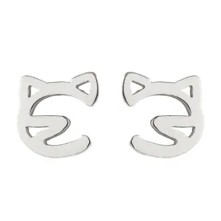 【VIA】白鋼耳釘 白鋼耳環 動物耳釘 貓咪耳釘/動物系列 貓咪線條造型白鋼耳釘(鋼色)