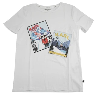 【KARL LAGERFELD 卡爾】老佛爺 Q版公仔雪景圖案棉質短T恤(白)