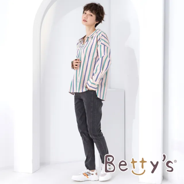 【betty’s 貝蒂思】條紋前後V領織帶上衣(粉色)