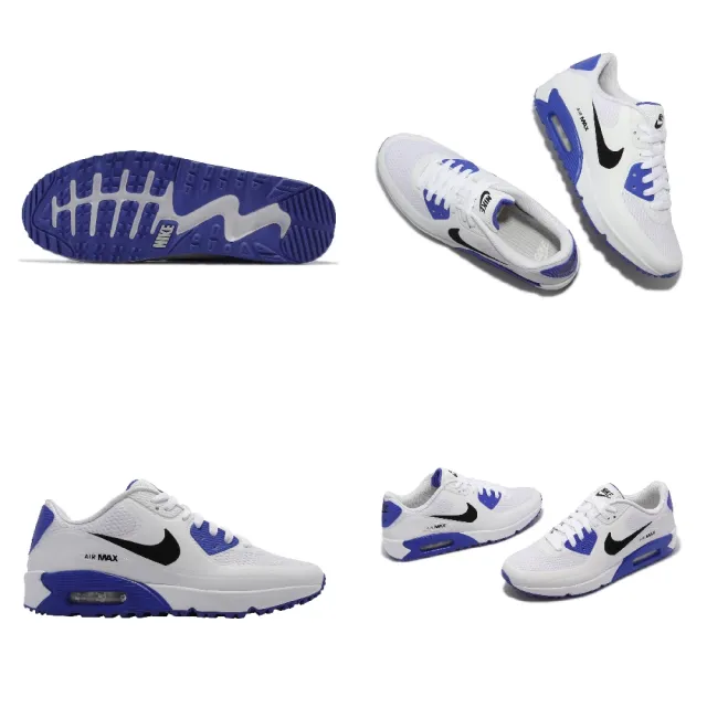 【NIKE 耐吉】高爾夫球鞋 Air Max 90 Golf 男女鞋 氣墊避震 經典款 防水 情侶鞋 運動穿搭 白藍(CU9978-106)