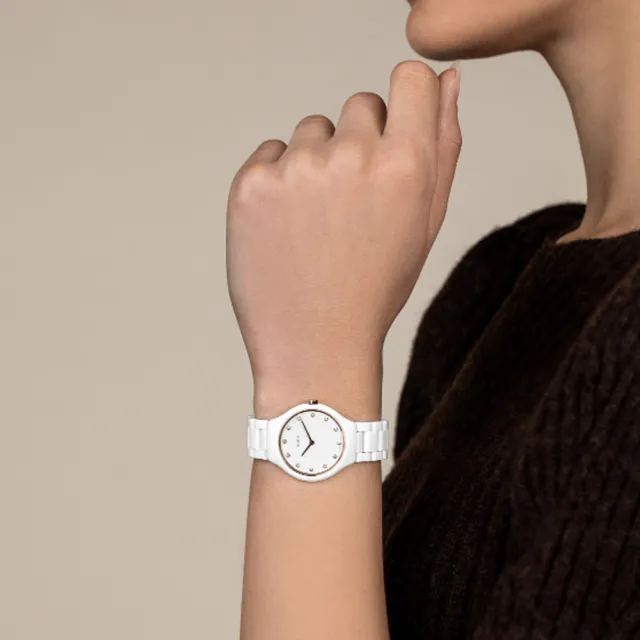 【Rado 雷達表】True Thinline真薄系列 全陶瓷超薄鑲鑽女腕錶-白30mmR05(R27958722)