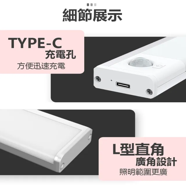 【Glolux】L型多功能USB充電磁吸式LED智能感應燈 緊急照明 小夜燈 40公分(白光+黃光自由切換)