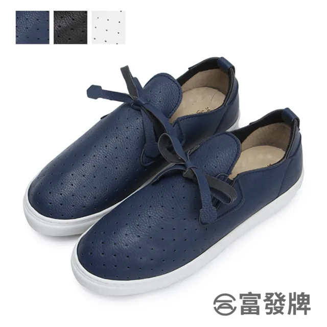 【FUFA Shoes 富發牌】綁帶蝶結休閒鞋-黑/白/藍 1CS20(女鞋/女休閒鞋/小白鞋/真皮鞋)