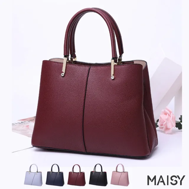 【MAISY】韓版真皮鑲鑽肩背斜背手提包(真皮包包 現+預  黑 / 粉 / 酒紅 / 深藍 / 淺藍)