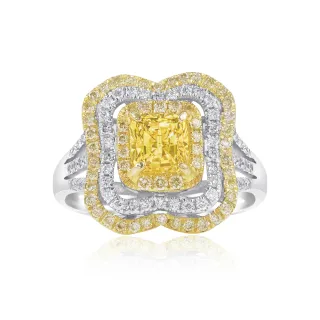 【AURORA 歐羅拉】GIA 一克拉天然黃彩鑽石18K金鑽戒女戒婚戒 宮殿(Fancy Light Yellow)