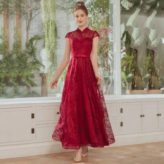 【OMUSES】蕾絲刺繡訂製款紅色旗袍長禮服7-2113(S-3L)