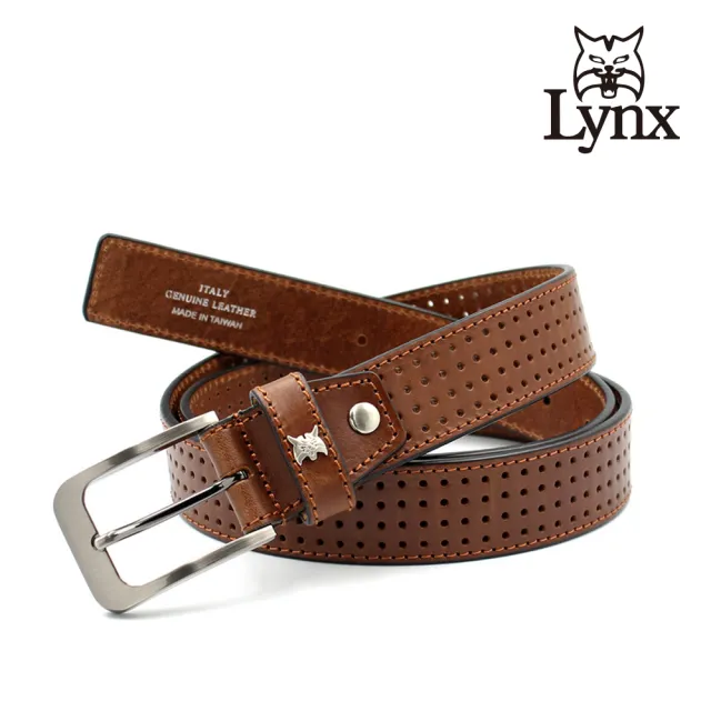 【Lynx】美國山貓-時尚男士義大利皮革皮帶腰帶 牛皮/經典款/針扣-咖啡 LY12-9730-85