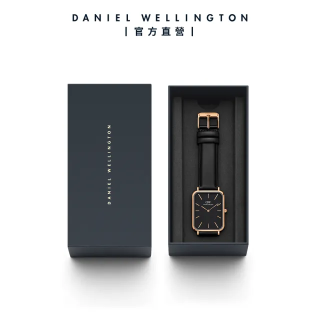 【Daniel Wellington】DW 手錶  Quadro  Sheffield 29x36.5mm 經典黑真皮皮革大方錶(DW00100449)