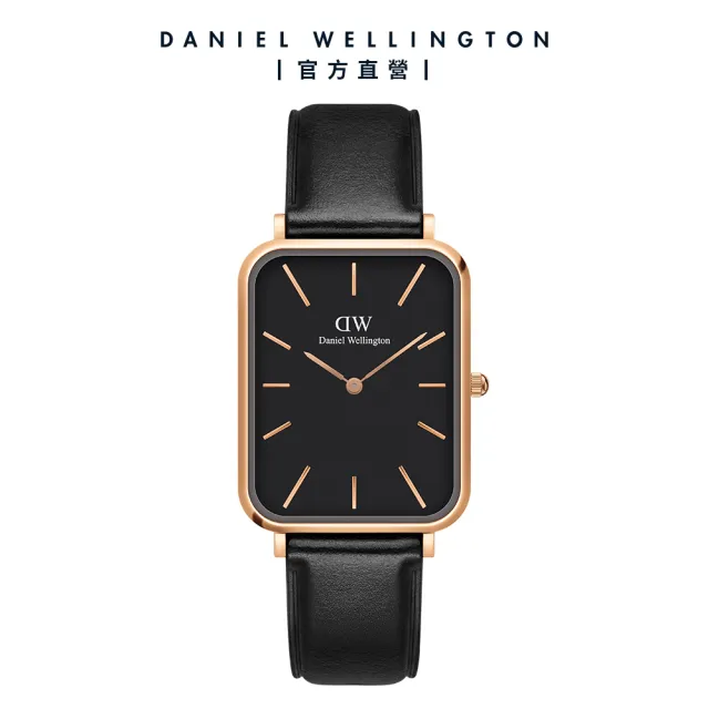 【Daniel Wellington】DW 手錶  Quadro  Sheffield 29x36.5mm 經典黑真皮皮革大方錶(DW00100449)