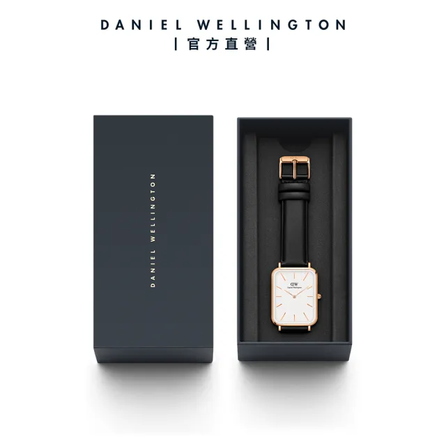 【Daniel Wellington】DW 手錶 Quadro Sheffield 29x36.5mm 經典黑真皮皮革大方錶(DW00100450)