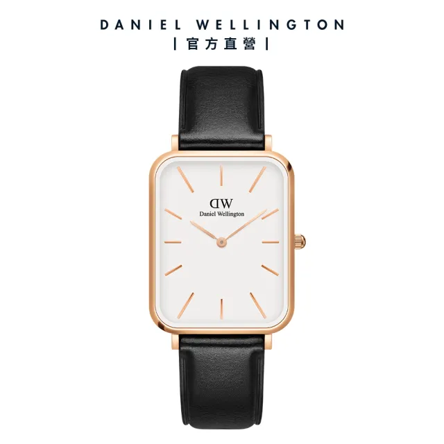 【Daniel Wellington】DW 手錶 Quadro Sheffield 29x36.5mm 經典黑真皮皮革大方錶(DW00100450)