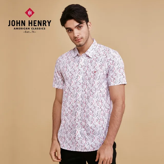 【JOHN HENRY】配色波浪塗鴉短袖襯衫