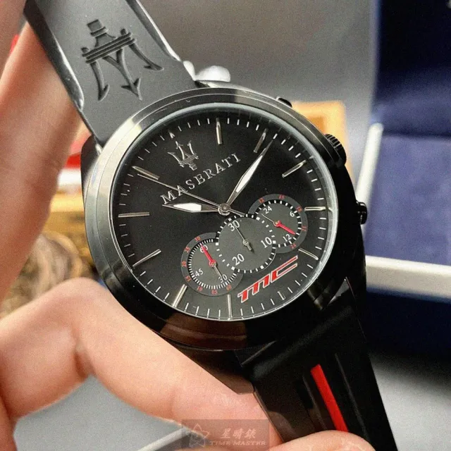 【MASERATI 瑪莎拉蒂】瑪莎拉蒂男女通用錶型號R8871612004(黑色錶面黑錶殼深黑色矽膠錶帶款)