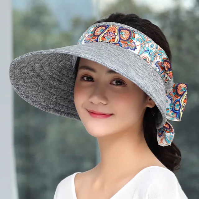 【Sukie】防曬帽 遮陽帽 兩戴法帽 圖騰帽/兩戴法變形蟲圖騰可捲折超長帽檐空頂防曬遮陽帽(多色任選)