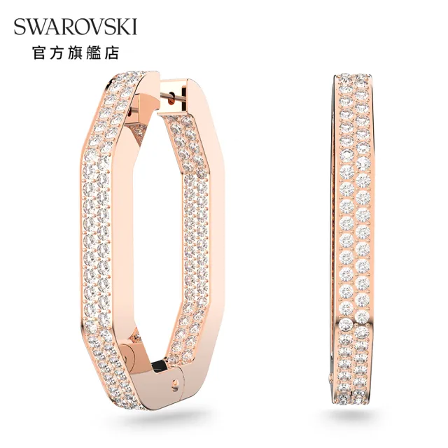 【SWAROVSKI 官方直營】Dextera 大圈耳環 八角形切割密鑲水晶； 白色 鍍玫瑰金色調-L 交換禮物