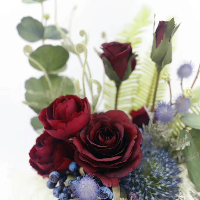 【HUGO DECO 榆果傢飾】紅玫瑰藍莓果香氛花藝(擬真花/香氛/花禮)