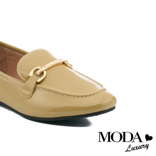 【MODA Luxury】韓系貝殼飾釦羊漆皮樂福低跟鞋(黃)