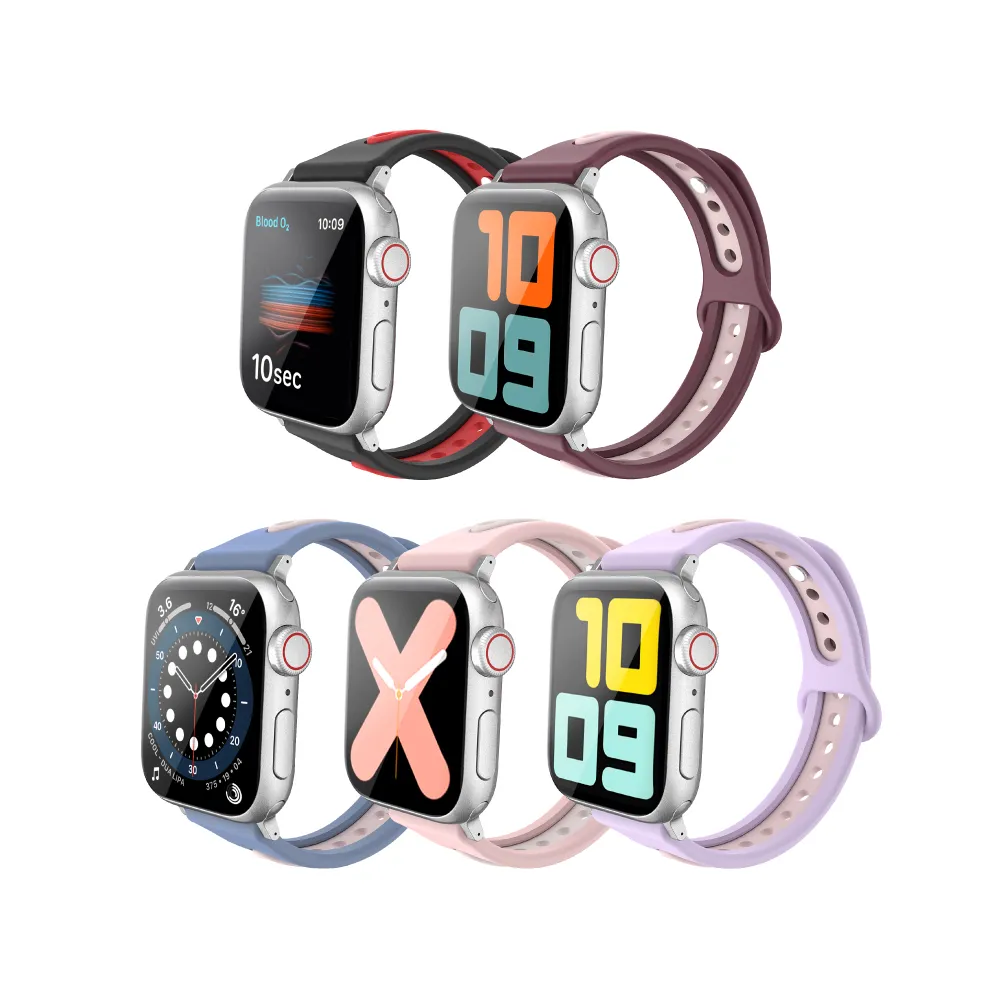 【AHAStyle】Apple Watch S7/8 撞色細錶帶 莫蘭迪色款