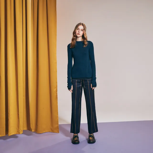 【ICHE 衣哲】Cop.Copine 法國原裝進口金線直紋長褲-紺藍