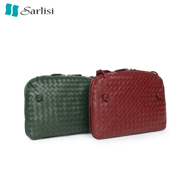 【Sarlisi】頭層羊皮斜背包純手工編織女包時尚百搭貝殼包