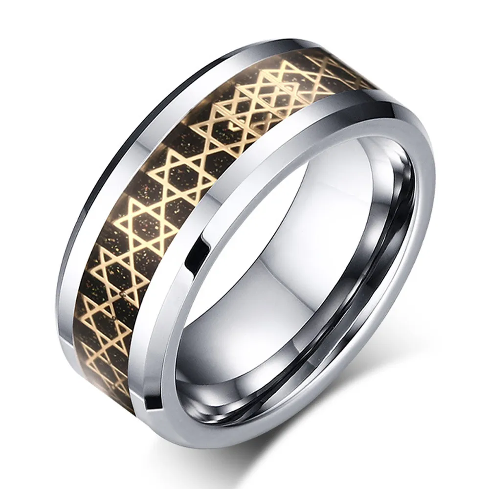 【A MARK】時尚六芒星碳纖維個性鎢鋼戒指(鎢鋼戒指 碳纖維戒指 六芒星戒指)