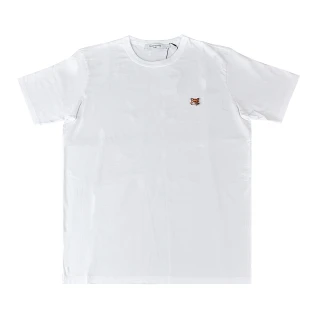 【Maison Kitsune】狐狸LOGO胸口狐狸頭布章設計純棉男士寬鬆短袖T恤(白)