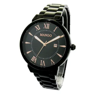 【MANGO】羅馬時刻簡約鋼帶錶-MA6771L-BK-H(黑色玫金/36mm)
