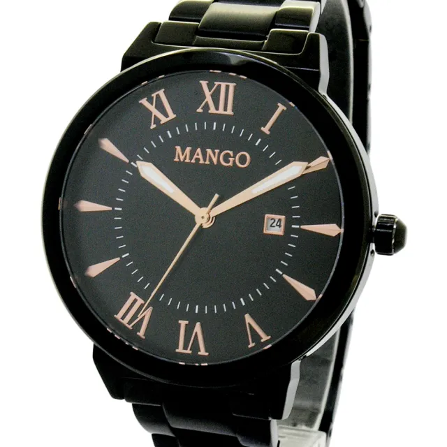 【MANGO】羅馬時刻簡約鋼帶錶-MA6771L-BK-H(黑色玫金/36mm)