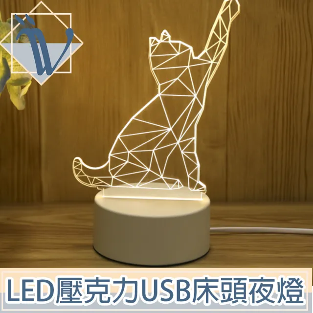 【Viita】聖誕/生日/交換禮物創意LED壓克力USB床頭夜燈 幾何造型貓
