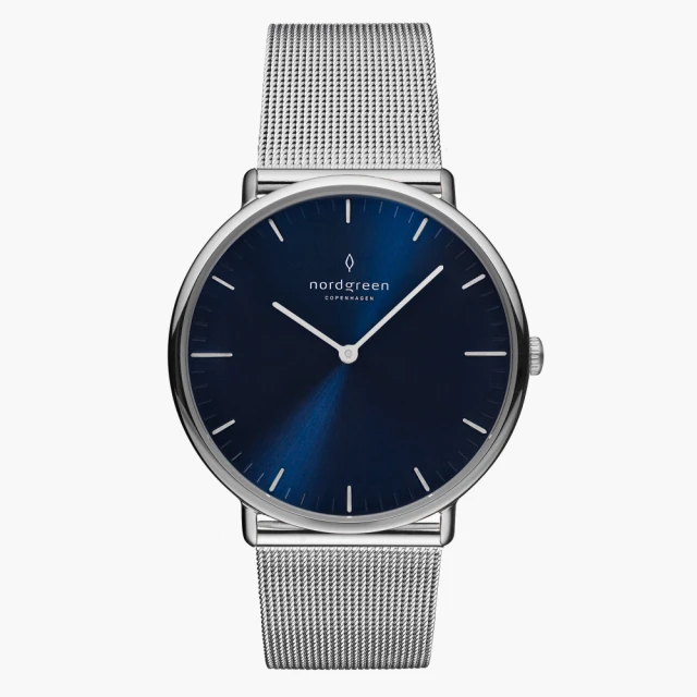 【Nordgreen】Native本真 月光銀系列藍面米蘭帶腕錶36mm(NR36SIMESINA)
