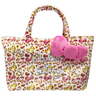 【TDL】日本進口HELLO KITTY凱蒂貓肩背包側背包旅行袋手提袋豹紋絨毛背包 126592(平輸品)